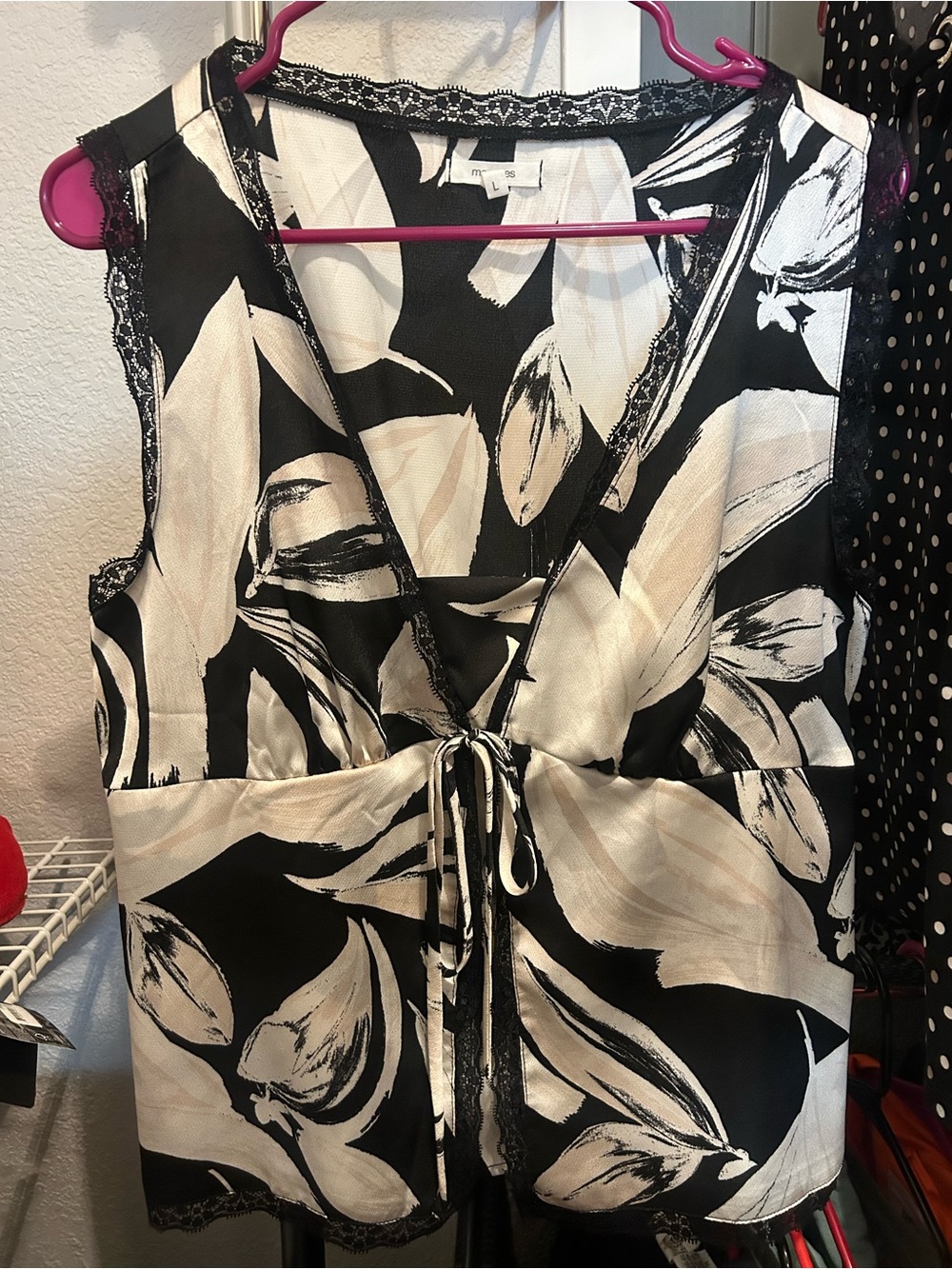 Maurices Black and Cream Floral Tie-Front Camisole